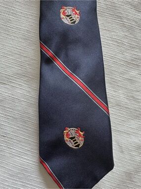 Frame Denim Navy Crest SilkTie with Red Stripe Accents